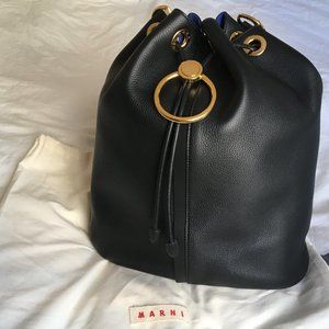 Marni Earring Leather Drawstring Bucket Bag